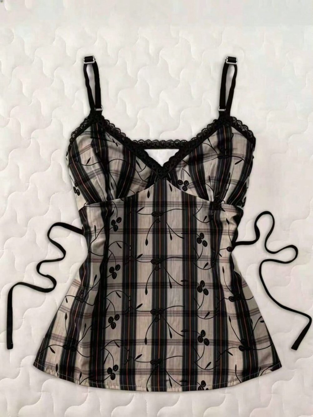 Multicolor Casual Women's Plaid Cherry Print Camisole Top